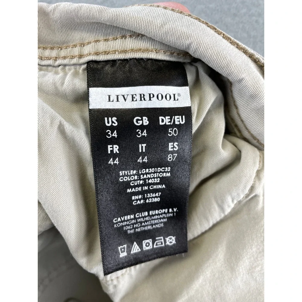 Liverpool Relaxed Straight Pants Men's Size 34 Beige Sandstorm Chino Casual